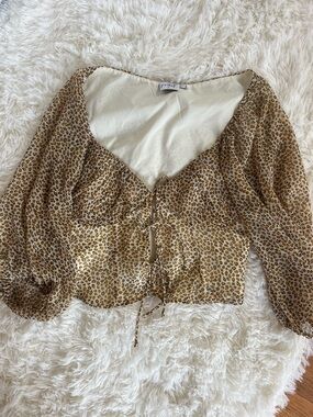 Princess Polly Leopard Tie-Front Blouse - Cream & Brown